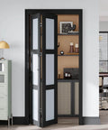 Black Interior Bifold Closet Door Set For 36 By 80 Opening With 3 Lite Tempered Frosted Glass, installed in pantry area