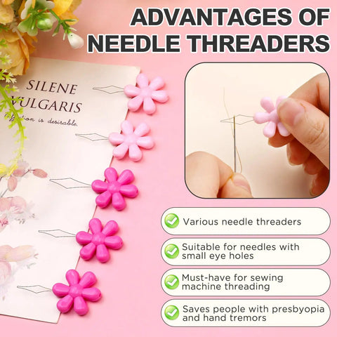 Petal-shaped threaders from 24 Piece Needle Threader Kit With Four Types And Clear Storage Box For Hand Sewing And Sewing Machines