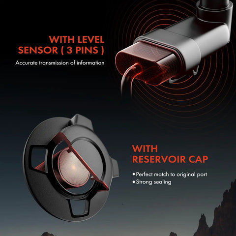 Close-up of sensor and cap for Heavy Duty Engine Coolant Reservoir With Caps And Sensor For Volvo VNL VHD VNM Trucks 2008 To 2024 And Mack