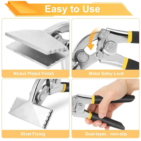 Sheet Metal Bender Pliers With 3 Inch Offset Jaw And Seven And A Half Cm Long Jaw, ergonomic handle, and cast jaw details