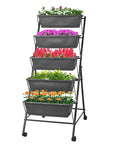 Five Tier Raised Garden Bed Uber Sturdy With Vertical Planter Stand Tall Outdoor Garden Box filled with colorful flowers