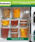 Refrigerator with 50 Piece 8 Oz Deli Containers With Lids For Meal Prep, Leakproof And Stackable Storage Boxes, BPA Free, Microwave Safe.
