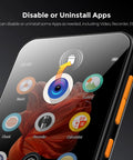 Close-up of 72GB MP3 Player With Bluetooth And 4.0 Inch Full Touchscreen showing uninstall apps feature, black device.