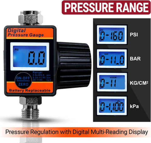 Pro Grade Digital Air Pressure Regulator With One Quarter Inch NPT Diaphragm Airflow Valve Up To 160 PSI Digital Gauge