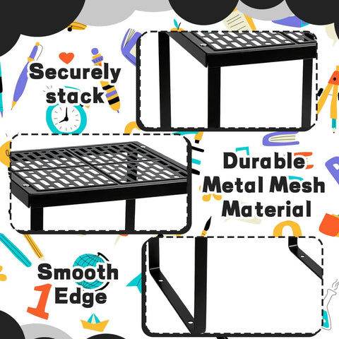 Locker Organizer Shelf Black Stackable Metal Shelf for Standard Lockers with secure stack, metal mesh, smooth edge details
