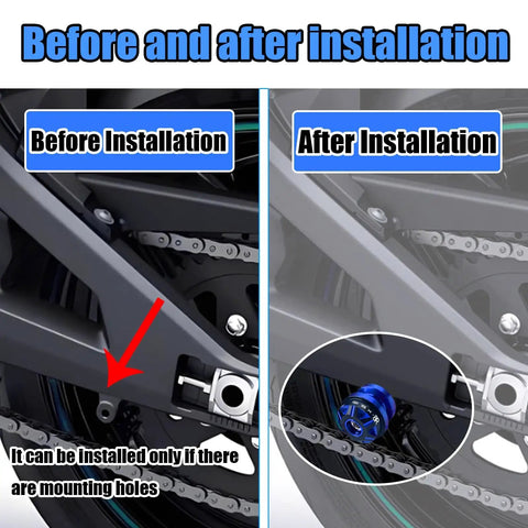 Before and after installation of GSX 8R CNC Aluminum Swingarm Spool Slider Kit Orange Anodized Pro Grade Motorcycle Accessory For 2023 2024 2025 2026 Suzuki GSX R Models With Heavy Duty Stainless Screws And Easy Install Bracket on motorcycle.