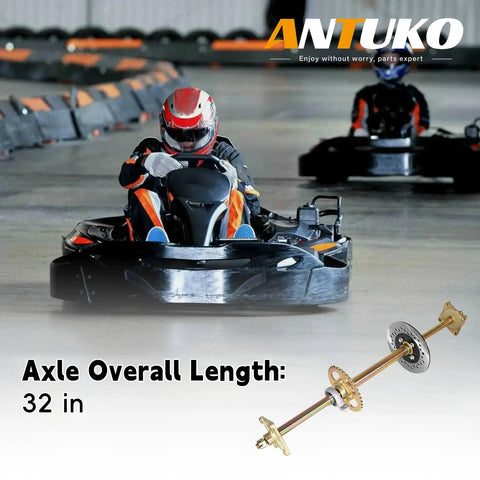 Bulletproof Rear Axle Assembly Kit For Go Kart And ATV Features Beefed Up Shafts Four Hole Wheel Hub and 32in axle length.