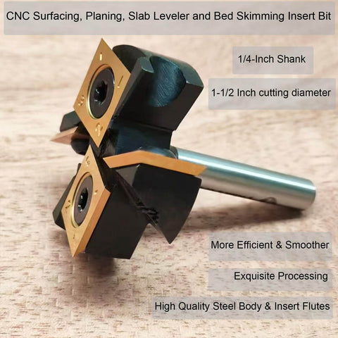 Slab Surfacing Router Bit With One Quarter Inch Shank And One And A Half Inch Cutting Diameter Two Plus Two Flutes ATS Coated