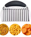 JAYVAR large crinkle cutter with black handle, stainless steel wavy potato slicer (front view)