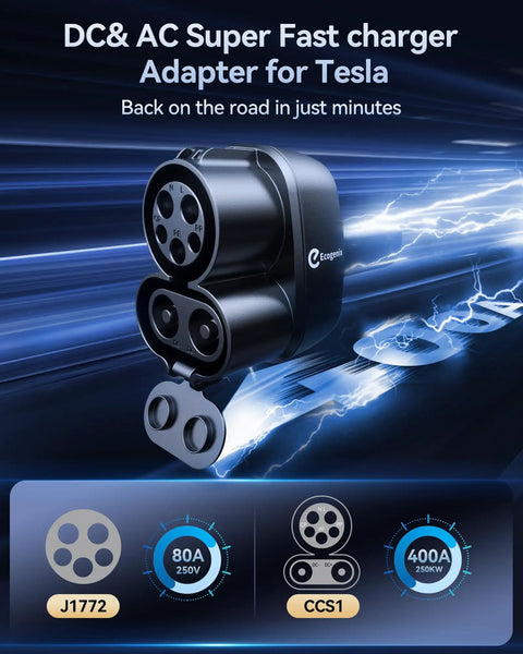 Premium 2In1 Ccs And J1772 To Tesla Charging Adapter for fast charging, showcasing dual port connectors and robust design.