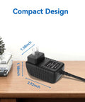 AC DC Adapter For Solo II 2 Portable DC Power Supply Charger Cord Cable with dimensions on wooden table