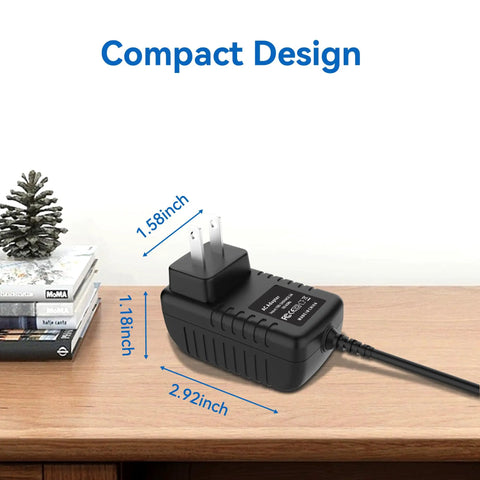 AC DC Adapter For Solo II 2 Portable DC Power Supply Charger Cord Cable with dimensions on wooden table