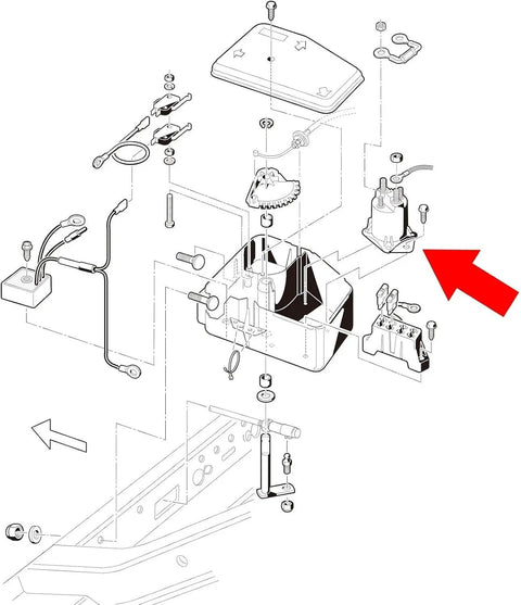 Exploded view of 12V Golf Cart Solenoid For Club Car DS And Precedent Gas Carts 1984 Up, 4 Terminal Copper Contacts