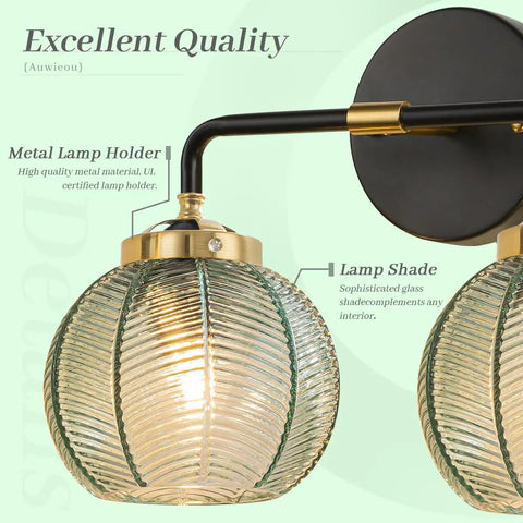 Two Light Black Bathroom Vanity Light With Retro Wall Sconce And Ribbed Green Glass Shades Mid Century Modern Farmhouse Style Over Mirror Great For Bedroom Hallway Living Room
