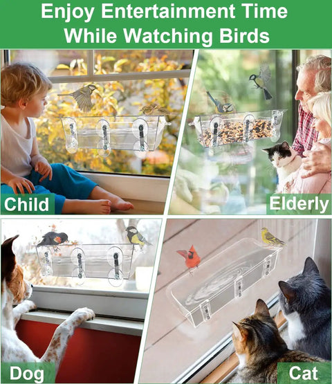 Window Mounted Bird Bath With Three Extra Twin Suction Cups, Clear Glass Bird Feeder Bath for Indoor Bird Watching