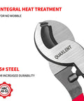 Heavy Duty 10 Inch Cable Cutter With High Leverage Handles Designed For Thick Copper Wire And Communication Cables Built From Rust Resistant Steel To Cut Like Butter Every Single Time close-up showing integral heat treatment and 55# steel durability.
