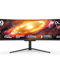49 Inch OLED Ultrawide Curved Monitor With 5120x1440 Resolution And 144Hz Refresh, ideal for gaming and creator setups, front view.