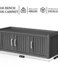 Waterproof Resin Shoe Bench With Adjustable Shelves, 2-Tier Hallway Storage Rack For Entryway, Living Room Or Bedroom, Indoor Outdoor Ready Black 3-Door Cabinet With Rustic Industrial Style For Shoes And More, front view