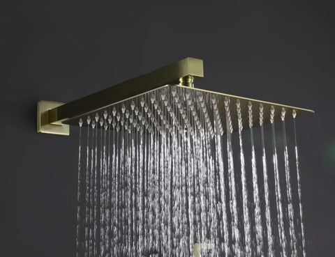 Brushed Gold Overhead Rain Shower System With 10 Inch Rain Head and Handheld, Premium Brass Faucet, SUS304 Stainless Steel