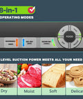 Precision Vacuum Sealer Machine For Food Freshness 8 in 1 presets dry moist soft delicate modes control panel