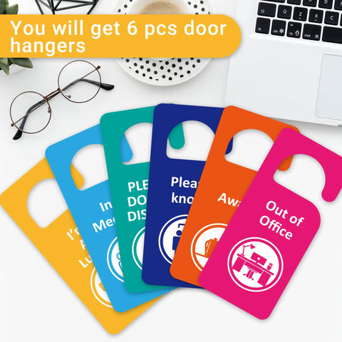 Six Pack Do Not Disturb Door Hanger Signs Double Sided In A Meeting Please Knock Out Of Office Made Of PVC Door Tags