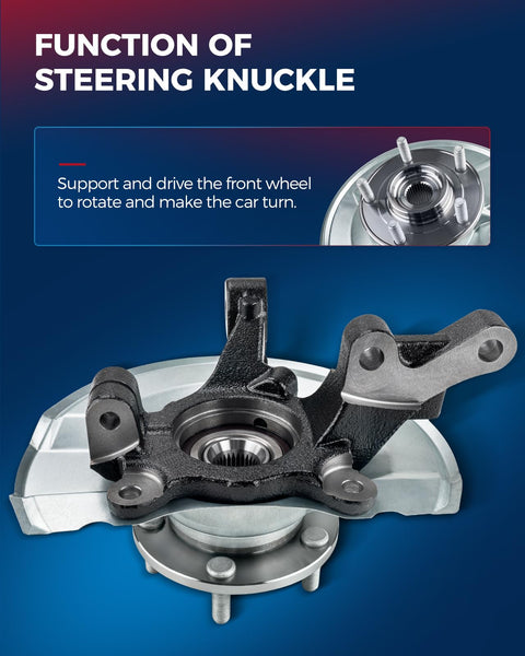 Direct Fit Front Steering Knuckle And Wheel Bearing Hub Assembly Replacement For Honda Civic 2001-2002 function display.