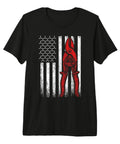 Patriotic Aircraft Mechanic T Shirt With US Flag Design For Airplane Maintenance Lovers in black with tool motif.