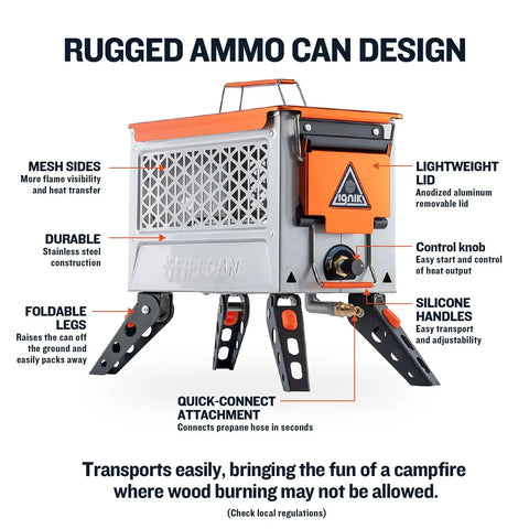 Elite Portable Propane Fire Pit Kit Delivers 55K BTU Of Heat Lightweight CSA Compliant Featuring Ammo Can Design