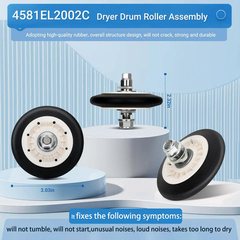 Upgraded Dryer Repair Kit DIY Friendly For Household Dryers Includes 4581EL2002C And 4581EL2002L Drum Rollers on display