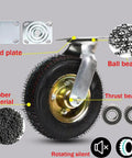 Built Tough Heavy Duty Pneumatic Swivel Caster Set Four Pack Premium Natural Rubber Wheels, fixed plate and ball bearings shown.