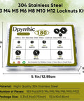 Black 304 Stainless Steel Lock Nuts Kit With Nylon Insert 180 Pcs Seven Metric Sizes M3 To M12 package dimensions