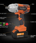 Cordless 1/2-Inch Impact Wrench With 21V Battery, 442 Ft-Lbs Max Torque, 3200 RPM, 4.0Ah Li-Ion Pack, tool features visible
