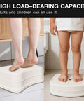 Heck Of A Sturdy Kids Step Stool With Super Grippy Non Slip Feet For Little Ones Reaching The Bathroom Sink Or Finishing Potty Training Without Any Wobbles, shown in use by a child and adult standing on it.