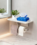 Wall Mounted Toilet Paper Holder With Natural Marble Shelf For Mega Rolls, Brushed Nickel Finish, Heavy Duty Bathroom Organizer