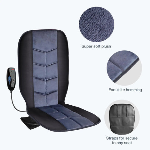 Back Massager Chair Pad With Heat, 10 Vibrating Motors for Office Chair and Home Use, detail of soft fabric and secure straps