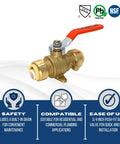 Push Fit 3/4 Inch Ball Valve With Drain And Drop Ear for quick install and easy mounting, shown with red lever handle.