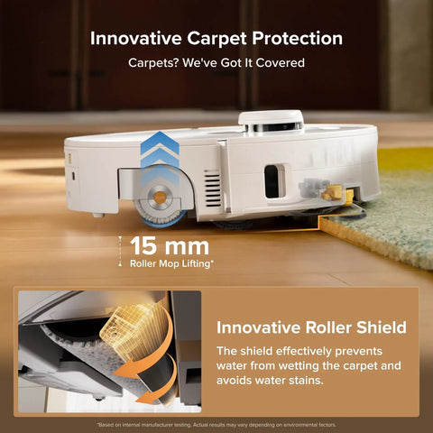 Qrevo Curv 2 Flow Robot Vacuum And Mop with SpiraFlow Real Time Self Cleaning Mop, advanced carpet protection feature.