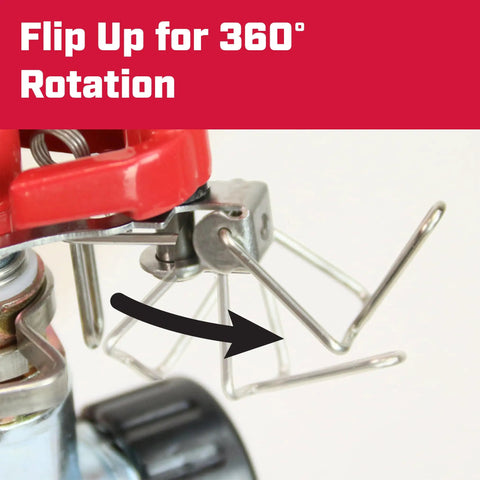 Platform Impact Sprinkler showing metal components for 360 degree automatic rotation, close-up of adjustable mechanism