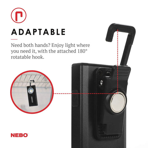 500-Lumen LED COB Work Flashlight With Rechargeable Battery showing hanging hook on display
