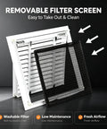Ceiling Access Panel With Built In Filter Grid Louvered Hinged Vent Cover For Drywall Ceilings shows removable filter screen for easy cleaning.