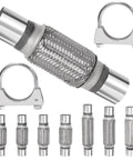 Heavy Duty Universal Stainless Steel Exhaust Flex Pipe Kit With 1.75 Inch Tube showing braided design and clamps