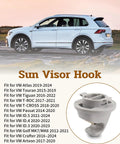 Interior Sun Visor Hook Clip Bracket Fits VW Atlas 2019 to 2024 Tiguan 2016 to 2022 shown with compatible vehicle list