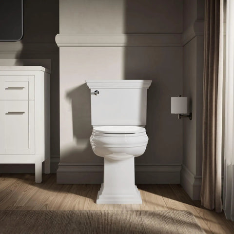 Heavy Duty Elongated White Toilet Seat Featuring Quick Release Hinges And Grip Tight Bumpers For Dead Simple Mounting And Super Fast Cleaning Upgrades Your Bathroom Setup Today in a modern bathroom setting.