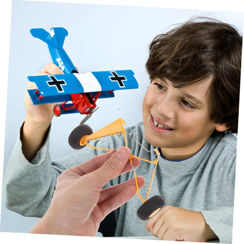 Child holding toy plane with Lightweight RC Airplane Landing Gear Kit Easy Install For RC Plane Model Aircraft Durable Plastic