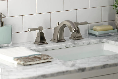 Concord FSC4688DL Widespread Bathroom Faucet With Pop Up Drain Slick Brushed Nickel Solid Brass Construction on marble sink