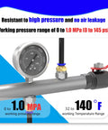 Gauge and fittings showing working pressure of 0 to 1.0 MPa for 20 Pack Push To Connect Pneumatic Fittings 4mm Tube OD To One Quarter Inch.