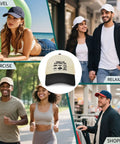 Collage of activities with Funny Things I Do In Spare Time RV Camper Trucker Hat For Men Camping Cap With Humor Adjustable Mesh Back.