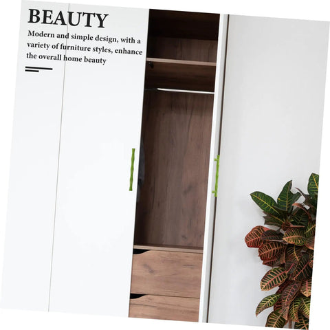 Open white wardrobe with green zinc alloy cabinet pull handles two pack modern decorative drawer and wardrobe door handles