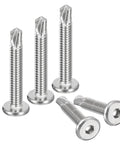 Heavy Duty Hex Socket Self Tapping Screws One Quarter Inch By One And Five Eighths Inch 410 Stainless Steel Flat Head Self Drilling For Sheet Metal And Wood Pack Of One Hundred Silver showing front view