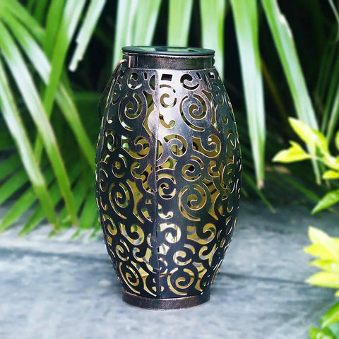 Solar Lantern Outdoor Hanging Light For Patio And Garden In Retro Metal Bronze Finish Waterproof Solar Garden Accent For Pathway And Yard Decor Easy Mount And Cozy Vibe Mother's Day Gift in lush garden setting